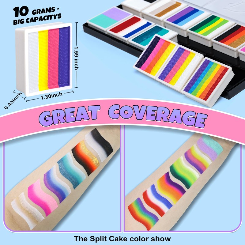 Drawdart Professional Face Painting Kit for Kids Adults, Split Cake