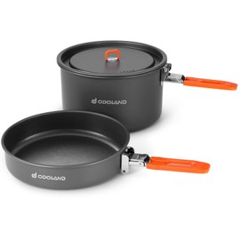 Odoland Camping Cookware Mess Kit - Non-Stick Lightweight Camping Pot and Fry Pan Set with Mesh Bag for Backpacking, Outdoor Cooking, Picnic 2.4L