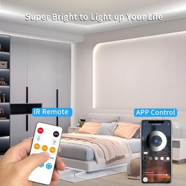 Yeewhale COB LED Strip Lights 6000K 16.4ft DC 24V Dimmable White Flexible LED Tape Light for Bedroom, with Remote and app Control LED Tape Lights,for DIY Home Decoration