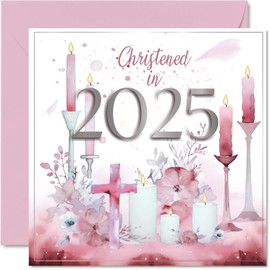 Christening Cards for Girls Her - Christened In 2025 - Congratulations Christening Card, Communion Gifts for Girls, 145mm Christian Gifts Religious Greeting Cards