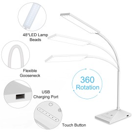 KOOTION 12 W 72 LED Dimmable USB Touch Sensor Gooseneck Desk Table Reading Lamp Light