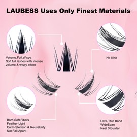 Eyelash Extensions, LAUBESS Lash Extension Set, Clusters, Lashes, Eyelash Glue and Tweezers, Manga Lashes, Anime Lash Cluster Set (Kit Fairy-0.07D-Mix8-16)