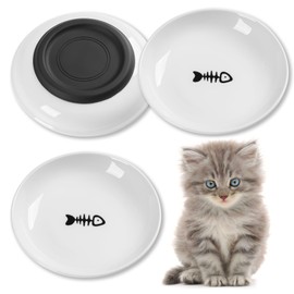 Wellbro 5.9 inch Ceramic Cat Bowls,Wide&Shallow Dishes,Whisker-Friendly Plates with Non-Slip Silicone Bottom, Healthy Pet Feeding Bowls indoor-10oz,3pack