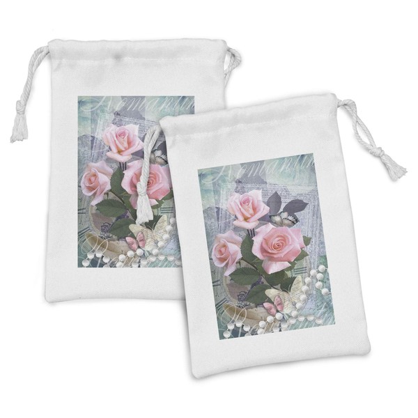 Ambesonne Pearls Fabric Pouch Set of 2, Classic Rose and