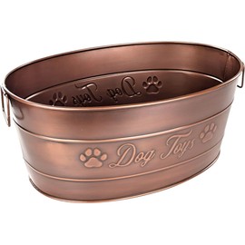 BREKX Indestructible Metal Dog Toy Bin - Galvanized Metal Bin with Handles for Accessory Storage - Pet Toy Basket, Blanket Basket - Storage Dog Toy Box, Farmhouse Decor (Copper - 25 Quart)