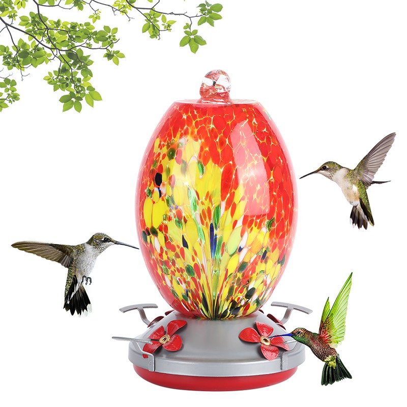 Hummingbirds Water Feeder Colorful Painting Glass Bird Feeding Tool for
