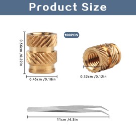 Pack of 100 M3 Threaded Inserts, 3D Printing Thread Inserts, Brass Insert Nuts, 3D Pressure Internal Thread Insertion Nuts Knurled Nuts, Melting Thread for Plastic Parts in 3D Printer Accessories