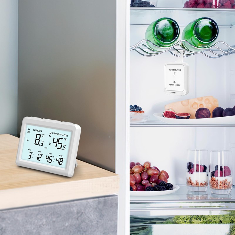 OQIMAX Digital Fridge Freezer Thermometer with 2 Remote Sensor, Wireless