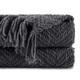 BATTILO HOME Dark Grey Throw Blanket for Couch, Knit Charcoal Throw Blanket Versatile for Chair, 60 x 80 Inch - Super Soft Warm Grey Blanket with Tassels for Bed, Sofa and Living Room