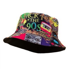 AYNKH 1Pcs Summer Fisherman Hat, Men's Bucket Hat, Vintage 90's Style, Double Sided Sun Hat, Travelling Outdoor Hiking Black