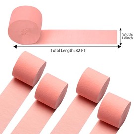 Pink Crepe Paper Streamers 4Rolls 328ft,Crepe Paper Streamers for Party Decorations Wedding Decorations, Birthday Decorations, Baby Shower Christmas Annivesary Decors DIY (1.8 Inch x 82 Ft/Roll)