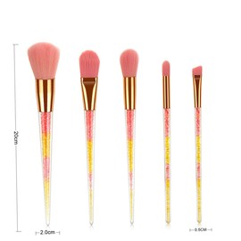 Mikinona 5pcs 1 Set Pink Makeup Brush Set with Transparent Handle Portable Cosmetic Kit for Professional Foundation Blush and Eyeshadow Application Lightweight and Durable Makeup Tools