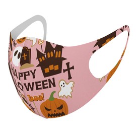[スマコレ] デザイン マスク ２枚セット ポリエステル 洗える 布マスク 男女兼用 015418 ハロウィン カボチャ お菓子 英字 おばけ