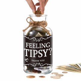 Neoflavie Glass Tips Jar for Money, Ideal for Bartenders, Bars, Money Collection, Musicians' Tip Bucket, Restaurant Tip Jar - Glass Tip Boxes (Tipsy)