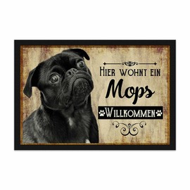 PR Print Royal Doormat Pets with Dog Picture Pug Black – Gift Idea for Dog Lovers and Dog Owners – Size 60 x 40 cm