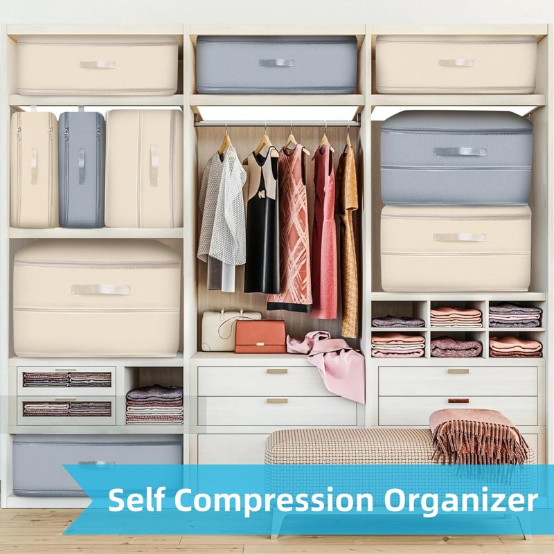 Zjyufy Pack of 3 Ultra Space-Saving Self-Compression Organiser, Space-saving Compressing