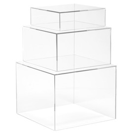 Red Co. Set of 3 Crystal Clear Acrylic Cube Display Nesting Risers with Hollow Bottoms, Transparent