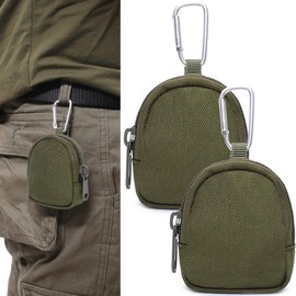 MUCHER 2 x men's coin purse, small key bag, tactical mini purse, mini key bag, coin purses change purses with zip, Green, Outdoor