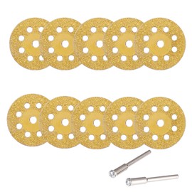 XIANFENGHU Diamond Cutting Wheels Glass Cutting Discs Titanium Coated for Rotary Tool, 7/8"(22mm) with 2PCS Mandrel 1/8'' Shank Cutting Wheel for Glass, Ceramics, Stone. (10PCS)