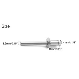 NACX 1/4" x 3/8" Aluminum Rivets Blind，6.4x 10mm Dome Head Pop Rivets, 50Pcs (Silver)