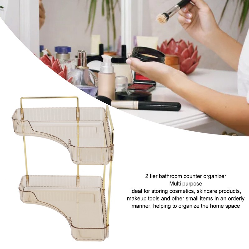 2 Tier Corner Bathroom Countertop Organizer Space Saving Easy Assembly