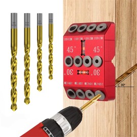 30 45 90 Degree Angle Drill Guide Jig for Hand Drill, Angle Drill Guide for Straight Holes and Angle Drilling, used for Stairs Handrails, Cable Railings, Decks, and Wood Posts Level design，with 4 Bits