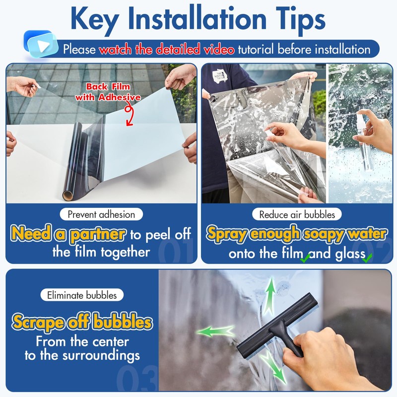Coavas One Way Privacy Window Film with 3 Tools, Black