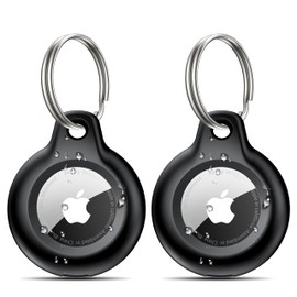 2 Pack IPX8 Waterproof Airtag Keychain with Airtag Holder Case,Full Body Shockproof,Anti-Scratch Cover Air tag for Cat,Dog,Keys,Luggage,Wallet（Black）