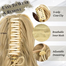 XFSRG Haarverlängerung Clip‑In Pferdeschwanz 12 Zoll Lockige & Wellige Ponytail Extensions Synthetisches Hitzebeständiges Haarteil für Voluminöse Pferdeschwanz‑Looks （Gold）