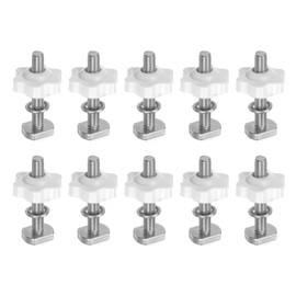 HARFINGTON 10Set T Track Bolts Knob Kit M6 x 40mm Threaded Bolts M6 x 25mm Hex Hand Nut Clamping Knob with Washer for Woodworking Jigs and Fixtures, White