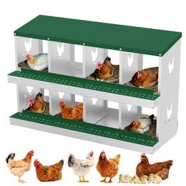 Chicken Nesting Boxes, 8 Compartments Nesting Boxes, Metal Chicken Laying Box with Roll Out Egg Collection with Vented Holes for Hens, Green