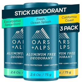 Oars + Alps Desodorante para hombre sin aluminio, transparente + sin residuos, paquete de 3, 2.6 onzas | Anti-Chafing Smooth Glide, Long Lasting Odor 