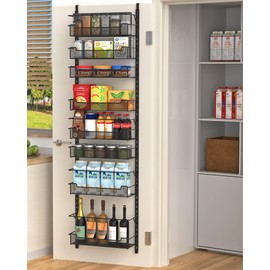 VyGrow Over the Door Pantry Organizer, 8-Tier Over the Door Organizer with Adjustable Basket, Pantry Door Organization for Pantry Kitchen Storage Room Spice Rack, Black