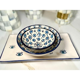 Evil Eye Ceramic Bowl Set of 2 for Tableware and Serving - Size: Large 5.91"