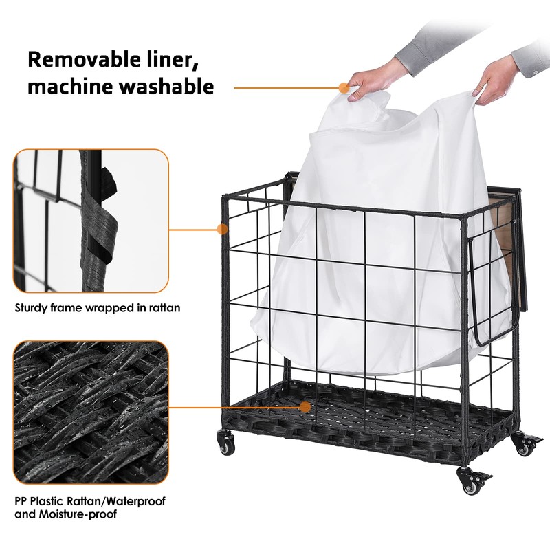 Laundry Hamper with Heavy Duty Caster Wheels; 3 Sections Clothes