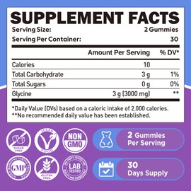duwhot Glycine Gummies, 3g(3000 mg) Glycine Supplements for Sleep, Detox, Relax, Nerve Support, Blueberry Flavor, Sugar-Free, Vegan, Non-GMO, Gluten-Free, 60 Ct.