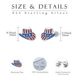 American Flag Earrings for Women 925 Sterling Silver 4th of July Patriotic Earrings Cowboy Boot Hat Earrings Jewelry Gifts