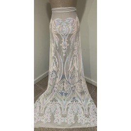 wowfabric4less123 WHITE PINK BLUE Iridescent 4way stretch sequins Lace fabric 50” Width 1 Yard