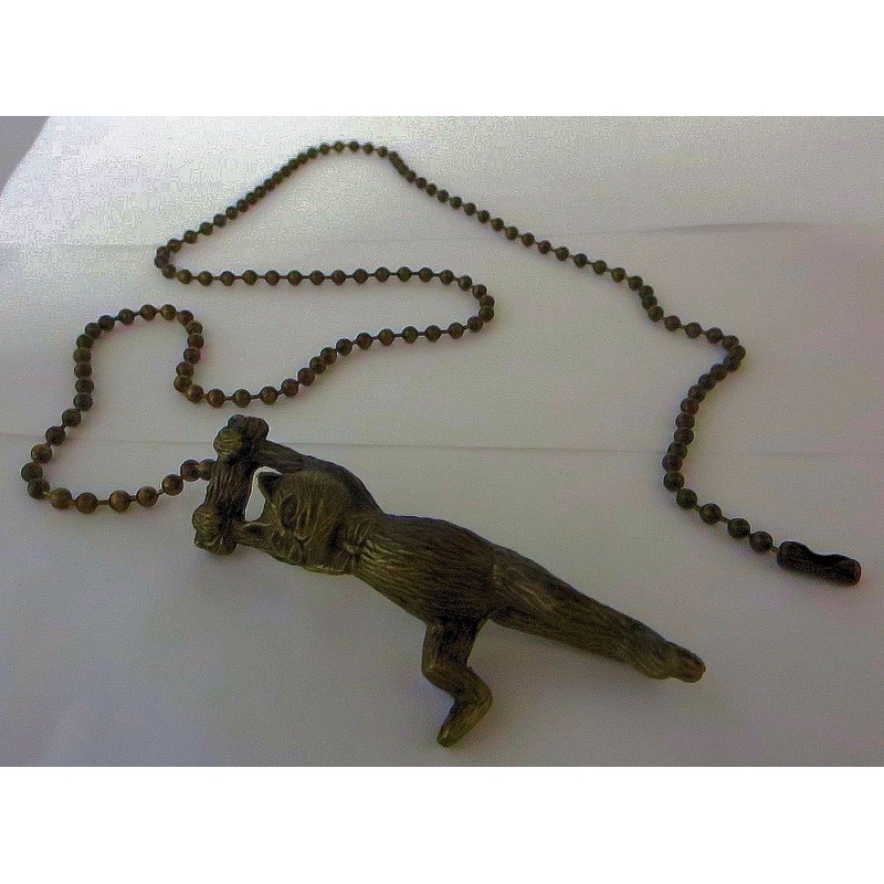 Texas Lamp Mfg Antique Brass Dangling Cat Fan Pull Chain