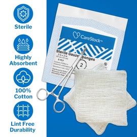 CareStock Gauze Sponge 2x2 [400 Count] Sterile Gauze Pads, 8-Ply, Medical Grade Cotton Wound Dressing for First Aid Kit – 2 Per Pouch, 200 Packs