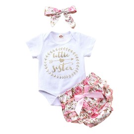 Honykids 3PCS Newborn Baby Girl Romper Jumpsuit Bodysuit +Pants Shorts+Headband Outfit Set