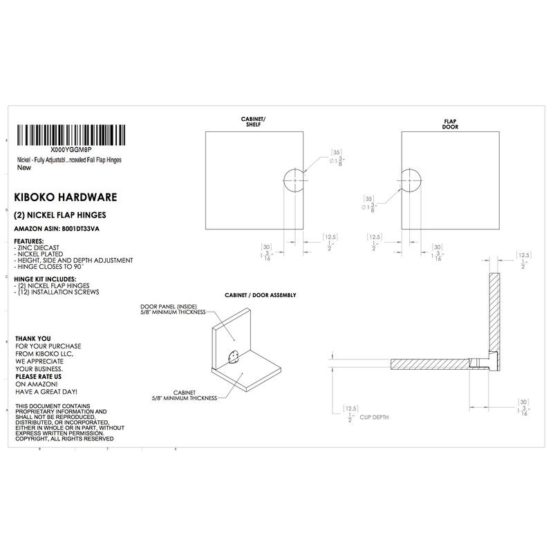 Rockler Small Hinges - Concealed Fall Flap Adjustable Hinges Perfect