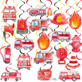 22Pcs Fire Truck Theme Hanging Swirls Firetruck Ceiling Swirl Streamers Firefighter Party Hanging Decorations for Fireman Theme Birthday Party Baby Shower Supplies