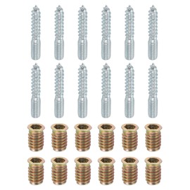 uxcell M8x50mm Hanger Bolts, 12pcs 31mm Wood Dowel Screw Self-Tapping Screw with 12pcs M8x20mm Threaded Insert Nuts Interface Hex Socket Drive, for Joint Furniture Legs