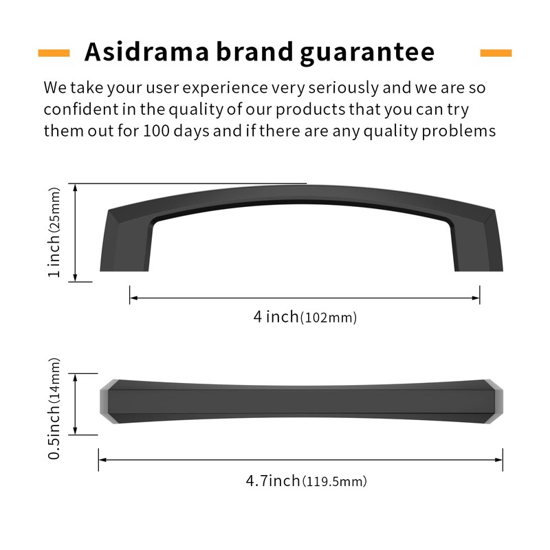 Asidrama 10 Pack 4 Inch(102mm) Matte Black Kitchen Cabinet Handles,