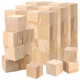 JEUIHAU 60 Pieces 2 Inch Wooden Cubes, Unfinished Wood Blocks, Natural Blank Wood Square Blocks for Painting, Puzzle Making, Decorating, Crafts and DIY Projects