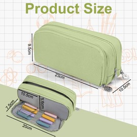 OFFCUP Large Capacity Pencil Case, Pencil Pouch for Girls Boy Adult, Pencil Cases with 3 Compartments, Simple Pencil Bag Makeup Bag Pen Holder Pencil Case Stationery Organizer School Supplies (Green)