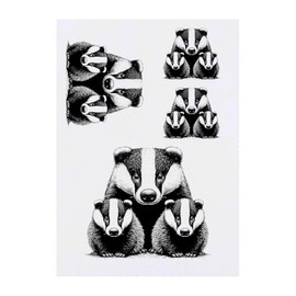 4 x 'Badger Family' Temporary Tattoos - Water Resistant, Skin-Safe, Non-Toxic Transfers, Mixed Sizes (TO00083986)