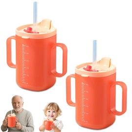 HOVCEH 2 PCS Elderly Spill Proof Cups, 300 ml Unspillable Cup with 2 Handles, Elderly Drinking Cup, Feeding Cup Drinking Cup with Lid and Straw, Adult