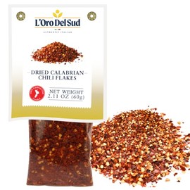 Dried Calabrian Chili Flakes, 2.11 oz (60 g), Crushed Hot Chili Peppers, Non-GMO, Calabrian Chili Certified, Product of Italy, L'Oro Del Sud